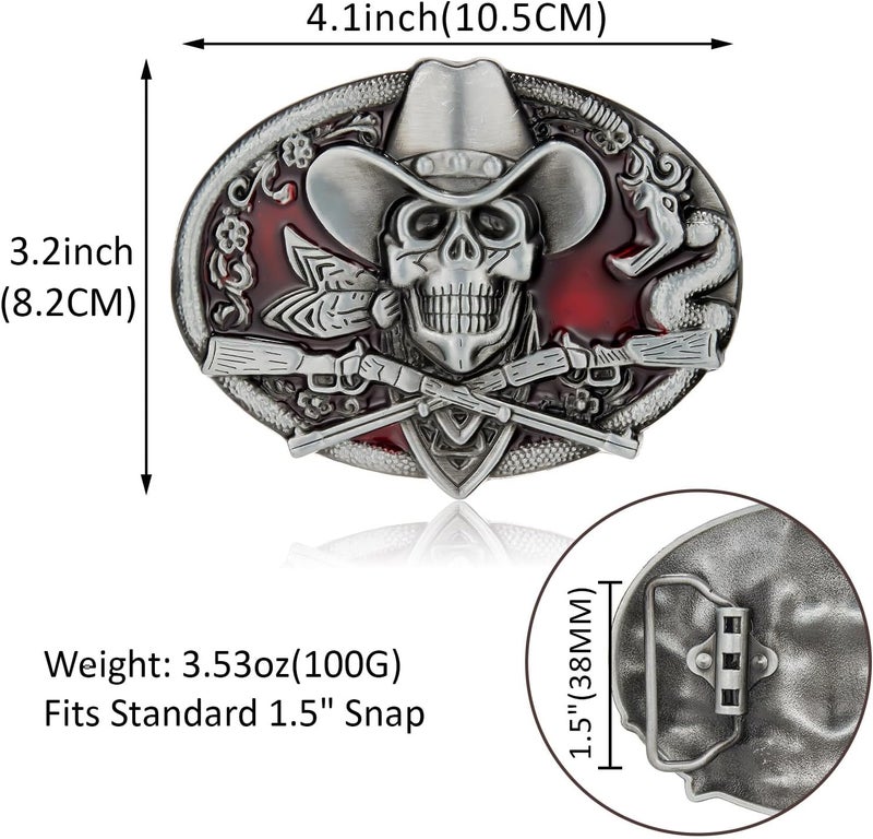 YOQUCOL Ghost Skeleton Skull Belt Buckle for Men American Native Western Cowboy Belt Buckle - Image 2